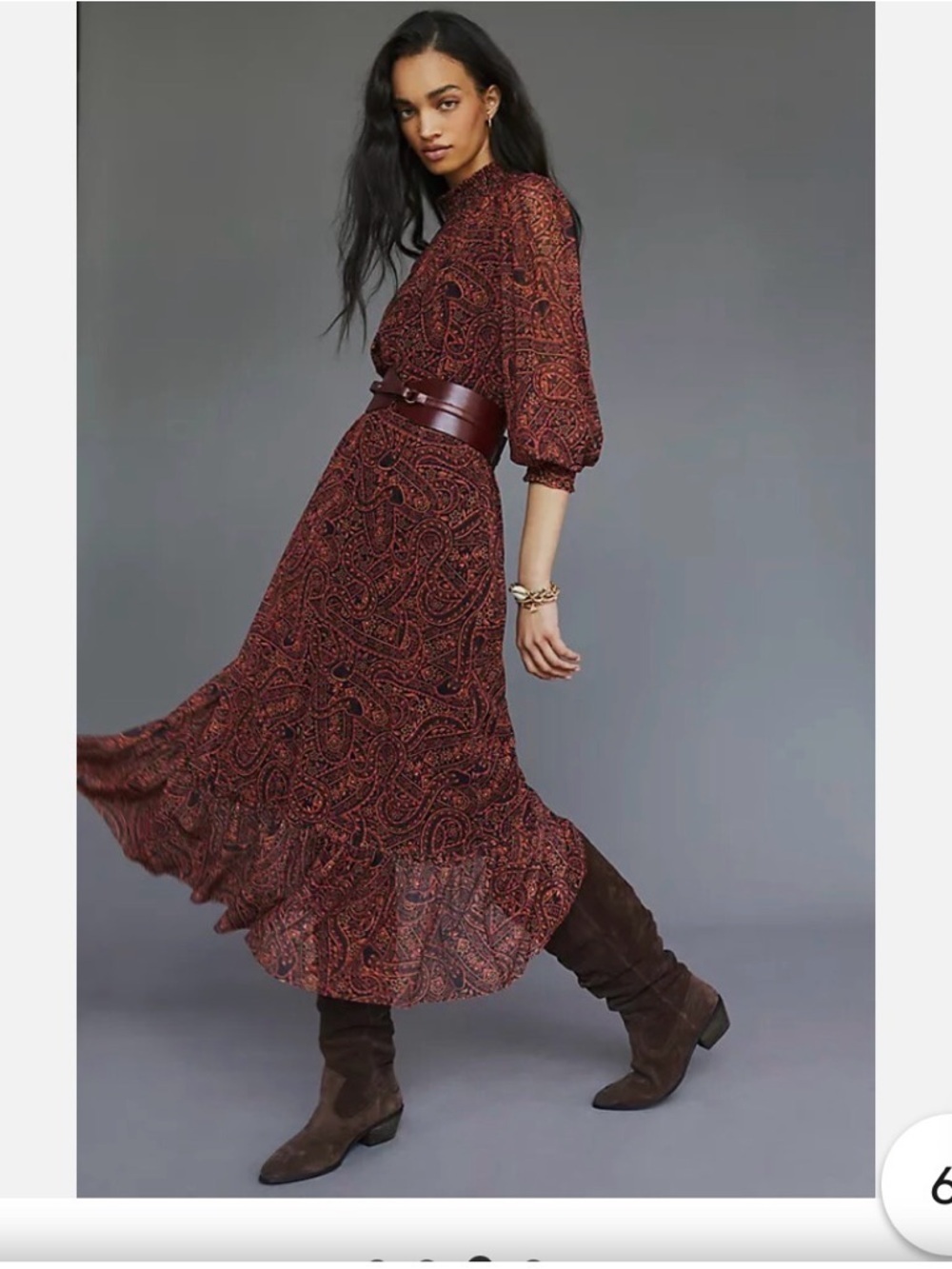 Farm Rio Anthropologie Paisley Midi Dress Boho Smocked Neck XS Cottagecore